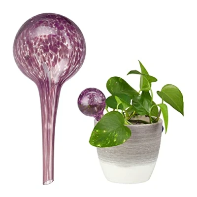 Image of Relaxdays Ball Set of 2 Dosed Plants Flowers Watering Aid Office Holiday Diameter 6 cm Glass Purple,