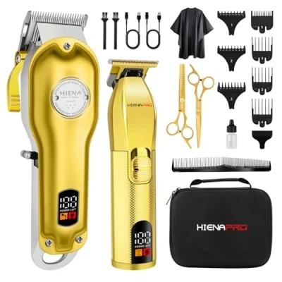 Image of HIENA PRO Professional Hair Clippers Men Cordless Mens Clipper and Trimmer Set Cutting Kit for Barber Rechargeable with LED Display