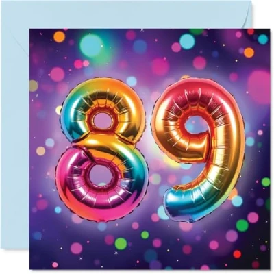 Image of 89th Birthday Cards for Women Men Rainbow Foil Balloon Happy Card 89 Year Old Woman Man Nanny Nan Auntie Dad, 145mm Bday Greeting