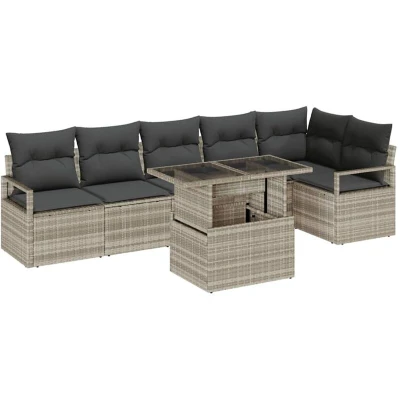 Image of vidaXL 7 Piece Garden Sofa Set with Cushions Light Grey Poly Rattan