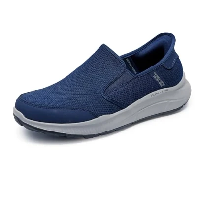 Image of Skechers Men&#039;s Hands Free Slip ins Equalizer 5.0 DRAYZE Sneaker, Navy Mesh/Duraleather, 8 UK