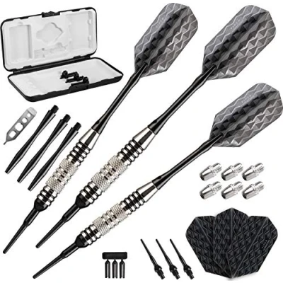 Image of Viper Bobcat Adjustable Weight Soft Tip Darts with Storage/Travel Case: Nickel Silver Plated, Black Rings, 16 18 Grams