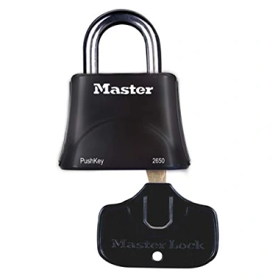 Image of Master Lock 2650EURD Padlock with Push Key, Black, 7 x 6 3,2 cm