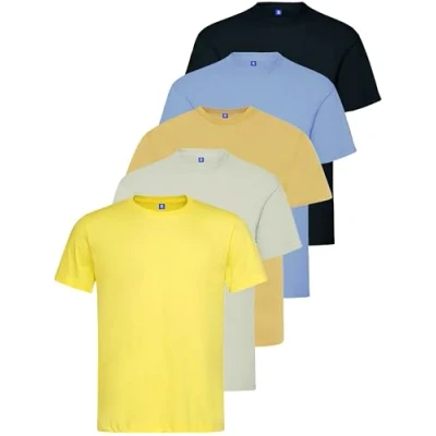 Image of BRAND KRUZE Mens T Shirt Regular Fit Plain Cotton Tee Crew Neck Top Casual Short Sleeve KZTS138 Tshirt NVY/Gry/Sky/YLW/Beige M (5 Pack)