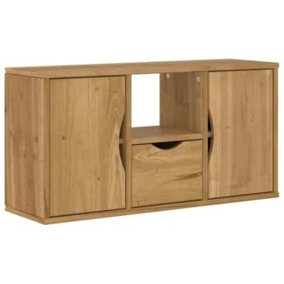 Image of vidaXL Pine Wood TV Cabinet with Drawer 79x24x40.5cm for Living Room/Bedroom Ample Storage Space, Sturdy and Sleek ODDA Media Stand