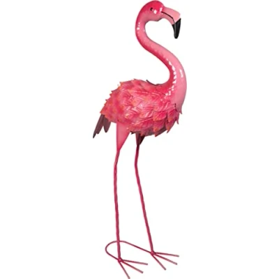 Image of St Helens Home and Garden Metal Elegant Pink Flamingo Decorative Free Standing Ornament Sculpture 60cm Height For Gardens, Ponds, Paths