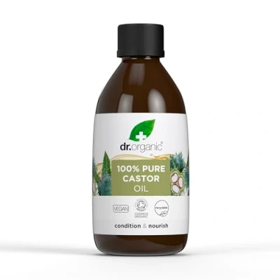 Image of Dr Organic Castor Oil, 100% Pure &amp; Cold Pressed, Nourish Condition, for Dry Skin Hair, Massage, Carrier Aromatherapy, Natural, Vegan, Cruelty Free, Certified Organic, 250ml