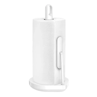 Image of simplehuman KT1205 Tension Arm Kitchen Roll Holder, Free Standing, Easy One Sheet Tear, Heavy Duty Weighted Base (Fits Rolls Measuring 23 28cm), White Steel