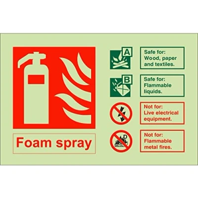Image of Glow In The Dark Foam Fire Extinguisher ID Sign 150mm x 100mm Self Adhesive