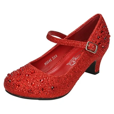 Image of Girls Junior Spot On Sparkly Kitten Heel Party Shoes H3046 Red Synthetic Glitter UK Size 9 EU 27 US 10