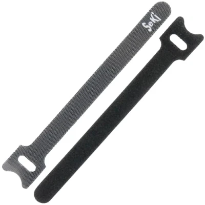 Image of SeKi Pack of 10 Velcro Cable Ties, Black, 15 cm, Tape, 12 mm Wide, Management, Organiser, Reusable Ties with Eyelet