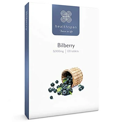 Image of Healthspan Bilberry 120 Tablets Naturally Sourced Vitamin B2 Fresh Bilberries Vegan
