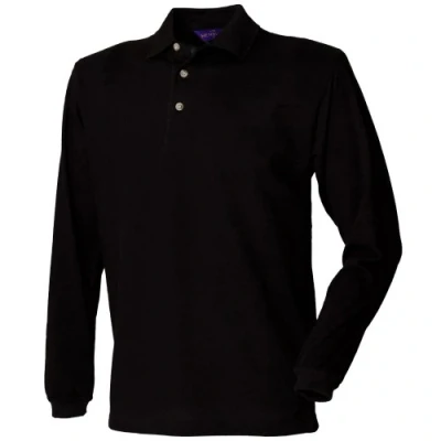 Image of Henbury Mens Classic Plain Long Sleeve Cotton Polo Shirt (L) (Black)