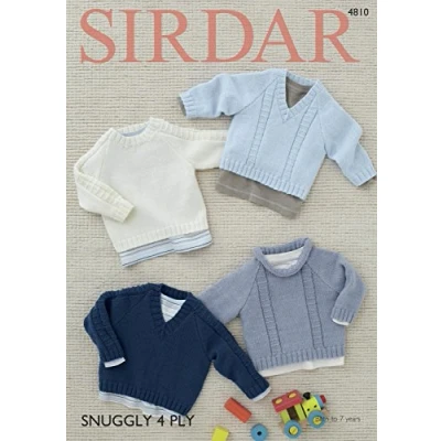 Image of Sirdar 4810 Knitting Pattern Babys Sweaters in Snuggly 4 Ply