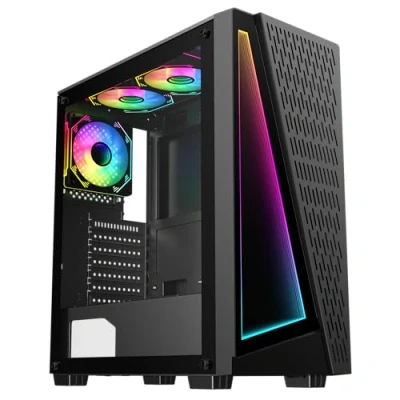 Image of GameMax Prism Black with Infinity Front Panel &amp; Tempered Glass Side ATX PC Gaming Case 3 x 120mm PWM Fans ARGB Hub Included