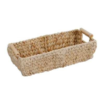 Image of Relaxdays Bathroom Storage Basket, Water Hyacinth, HxWxD: 13.5 x 43 19 cm, Handle, Decoration, Woven, Natural, Plant fibre