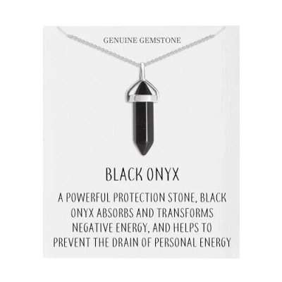 Image of Philip Jones Black Onyx Gemstone Necklace with Quote Card