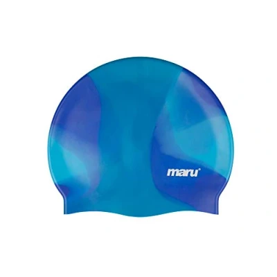 Image of MARU Swimming Hat, 100% Silicone Swim Cap, Unisex Adult Lightweight Caps for Men and Women, Comfortable Durable Hats Designed in the UK (Blue Shades, One Size)