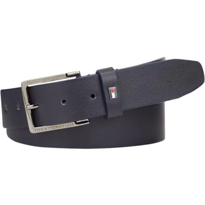 Image of Tommy Hilfiger Men Belt Oliver Leather, Blue (Space Blue), 80 cm