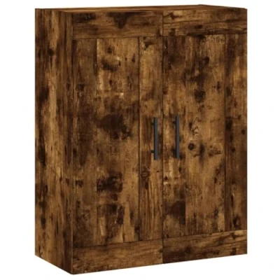 Image of vidaXL Wall Mounted Cabinet, Smoked Oak Finish, 69.5x34x90 cm, Spacious Compartments, Iron Handles, Engineered Wood