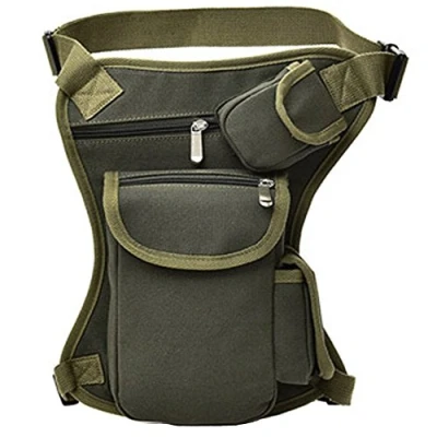 Image of Rullar Canvas Hiking Waist Fanny Pack Tactical Drop Leg Bag Purse Running Belt Hip Outdoors Motorcycle Bike Cycling Pouch Shoulder Army Green