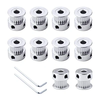 Image of QitinDasen 10Pcs Premium Aluminum Alloy GT2 Timing Pulley, 20 Teeth 5mm Bore Belt Pulley for 3D Printer 6mm Width