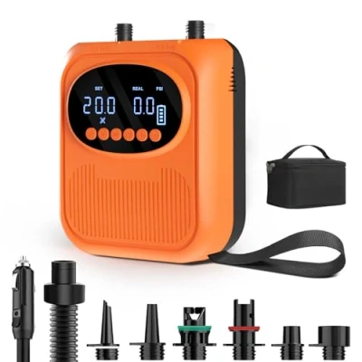 Image of Mojimdo Electric SUP Pump 20PSI with Light, 13500mAh Rechargeable Paddle Board 5 Modes &amp; Custom Mode, Dual Stage Fast Inflation Auto off 12V DC Car Charge for Paddleboard, Tent, Mattress
