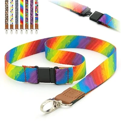 Image of Lanyards Brushed Rainbow Paint Themed Pre Printed Safety Breakaway Pull, Metal Clip, ID Badge Holders Funky 2cm Flat Lanyard Neck Strap by LanyardsTomorrow Pack of 10