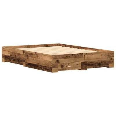 Image of vidaXL Bed Frame with Drawers Old wood Engineered 160 x 200 cm