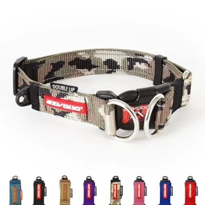 Image of EzyDog Double Up Dog Collar Reflective X Large with ID Tag D Ring, For Small, Medium &amp; Dogs Supreme Comfort Soft Strong Nylon Webbing Camo