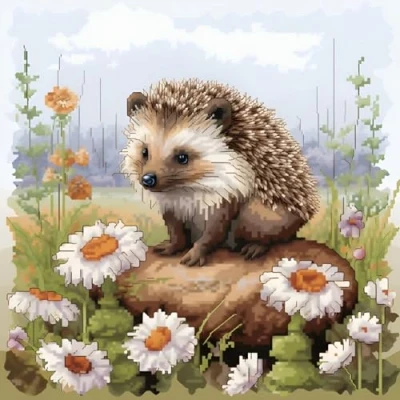 Image of Xinpinzhou Hedgehog 11ct Cross Stitch, 11 Count Counted Stamped Pre Printed Stitch Embroidery Kits for Adults Beginners Starter Advanced Easy Crossstitch Animal Patterns Set Wall Decor 36x36 cm