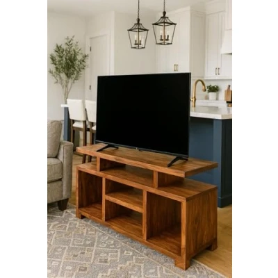 Image of Oak and Pine Online Cube Petit Dark Solid Indian Flatscreen Plasma Entertainment TV Unit Stand in Sheesham Wood Living Room Furniture