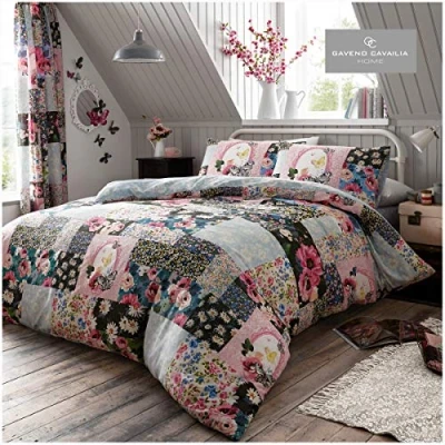 Image of GC GAVENO CAVAILIA Printed Duvet Cover Sets, Reversible Bedding Bed Set, Polycotton Quilt Covers, Ellis Multi, Double