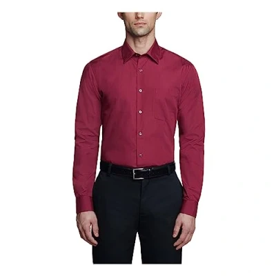 Image of Van Heusen Men&#039;s Poplin Fitted Solid Point Collar Dress Shirt, Magenta, 17.5&quot; Neck 36&quot; 37&quot; Sleeve