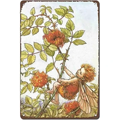 Image of Bonoff Fairy Flower Fairiess Gift Retro Picture Vintage Decor Poster Wall Art Metal Sign 8X12 Inches