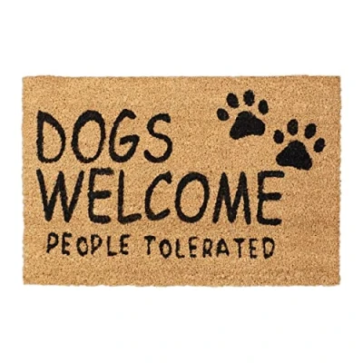 Image of Relaxdays Dogs Welcome Doormat Rubber, 40 x 60 cm, Door Mat Inside &amp; Outside, Non Slip, Natural Coir