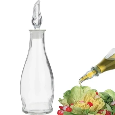 Image of Set of 2 Cruets Glass Bottle Oil Drizzlers Seasonings Vinegar Drizzler Non Drip