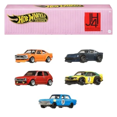 Image of Hot Wheels Premium Car Culture Japan Historics 4 Container Set with 5 1:64 Scale Die Cast Cars in Collectible &amp; Stackable Storage Display Container, HRW84