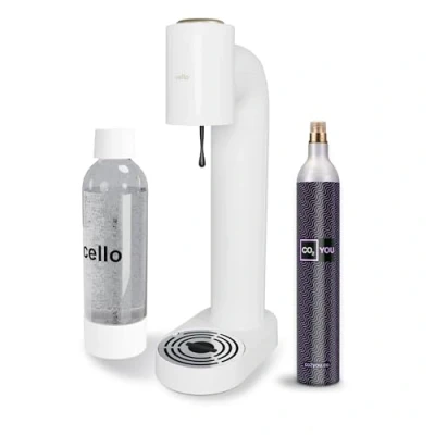 Image of Cello Sparkling Water and Soda Maker Machine in White with 1 Litre Reusable BPA Free Bottle for Carbonating &amp; Co2 Gas Cylinder, No Electricity Required,