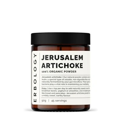 Image of Erbology Organic Jerusalem Artichoke Powder 90g 45 Servings Over 50% Prebiotic Inulin Supports Gut Health and Promotes Diverse Microbiome Sustainably Sourced in Europe Vegan Gluten Free