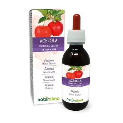 Image of Acerola (Malpighia glabra) Fruits Alcohol Free Mother Tincture Naturalma Rich in Vitamin C Liquid Extract Drops 120 ml Food Supplement Vegan
