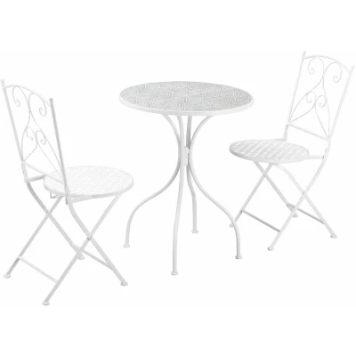 Image of Outsunny 3 Pieces Garden Bistro Set, Folding Outdoor Single Chairs and Mosaic Table Furniture Set for Patio, Balcony, Deck, White