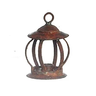 Image of Melody Jane Dolls House Aged Rusty Lantern Miniature Old Fashioned Garden Accessory 1:12