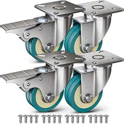 Image of GBL Heavy Duty Castor Wheels Set of 4 50mm Load Capacity up to 200kg Silent Casters for Furniture Suitable All Floor Types Trolley Castors with Brakes &amp; Screws