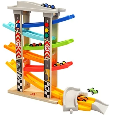 Image of TOP BRIGHT Wooden Car Ramp Toys for 1 2 year Old Boy Gifts, Click Clack Racing Track Includes Parking Lot, Garage with 6 Mini Cars