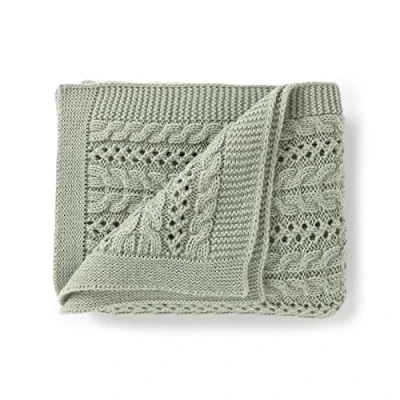 Image of DovFanny Cellular Baby Blanket Cable Knitted Soft Cozy Newbron for Boy and Girls Nursery 100 x 80cm Sage Green