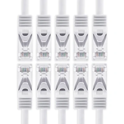 Image of CAT7 Cat.7 Gigabit Ethernet cable, LAN network raw cable with (RJ45) Cat6a connector (double shielded) 500 MHz weiss 10 Stück 0.25m