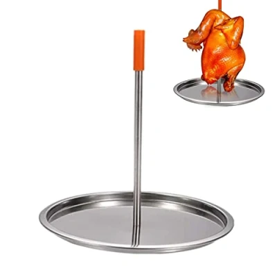 Image of Vertical Skewer Stainless Steel Chicken Roaster Stand Barbecue Grilling Rack with Drip Tray for Steak, Chicken, Fish, Meat
