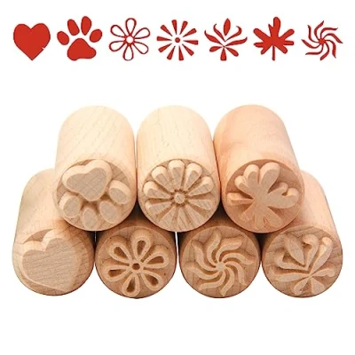 Image of Sixfolo 10 Pcs Wooden Pottery Stamps Column Wood Block Tools Natural with Flower Patterns for Clay,Scrapbook,Card Making,Crafts(5x1.5cm)