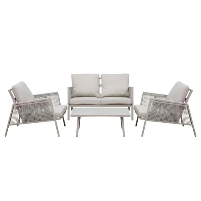 Image of Dellonda Fusion Aluminium 4 Piece Outdoor Sofa, Arm Chairs &amp; Coffee Table Set